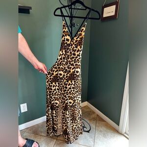 Leopard Print Maxi Dress with Low Cut Back